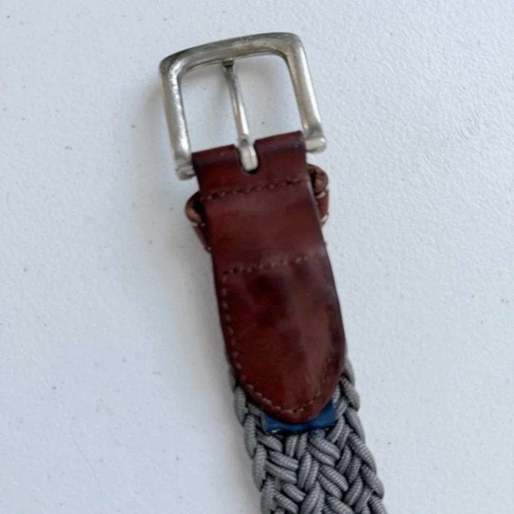Vineyard Vines Men's Gray Stretch Braided Belt Leather Trim Approx 42
